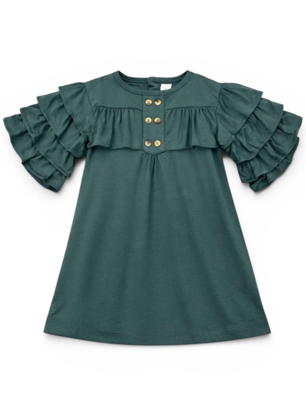 Kate Quinn Baby Girl 18-24M Green Oversized Ruffle Sleeve Bamboo Dress